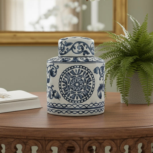 Azure Blossom Hand-Painted Ceramic Jar