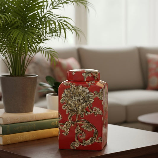 Scarlet Grace Hand-Painted Ceramic Jar