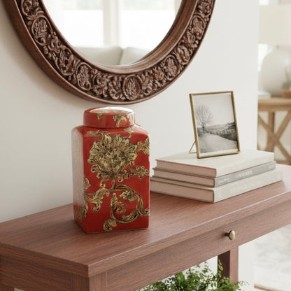 Scarlet Grace Hand-Painted Ceramic Jar