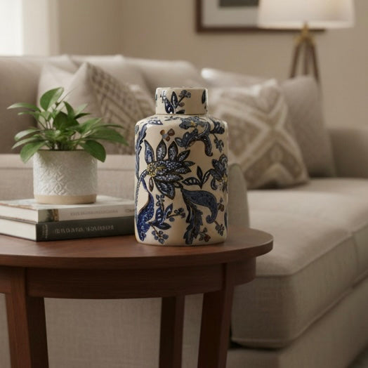 Classic Blue Botanics Ceramic Jar