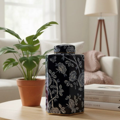 Midnight Peony Decorative Porcelain Jar