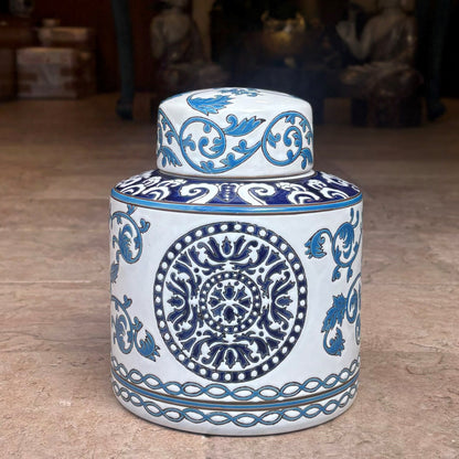 Azure Blossom Hand-Painted Ceramic Jar