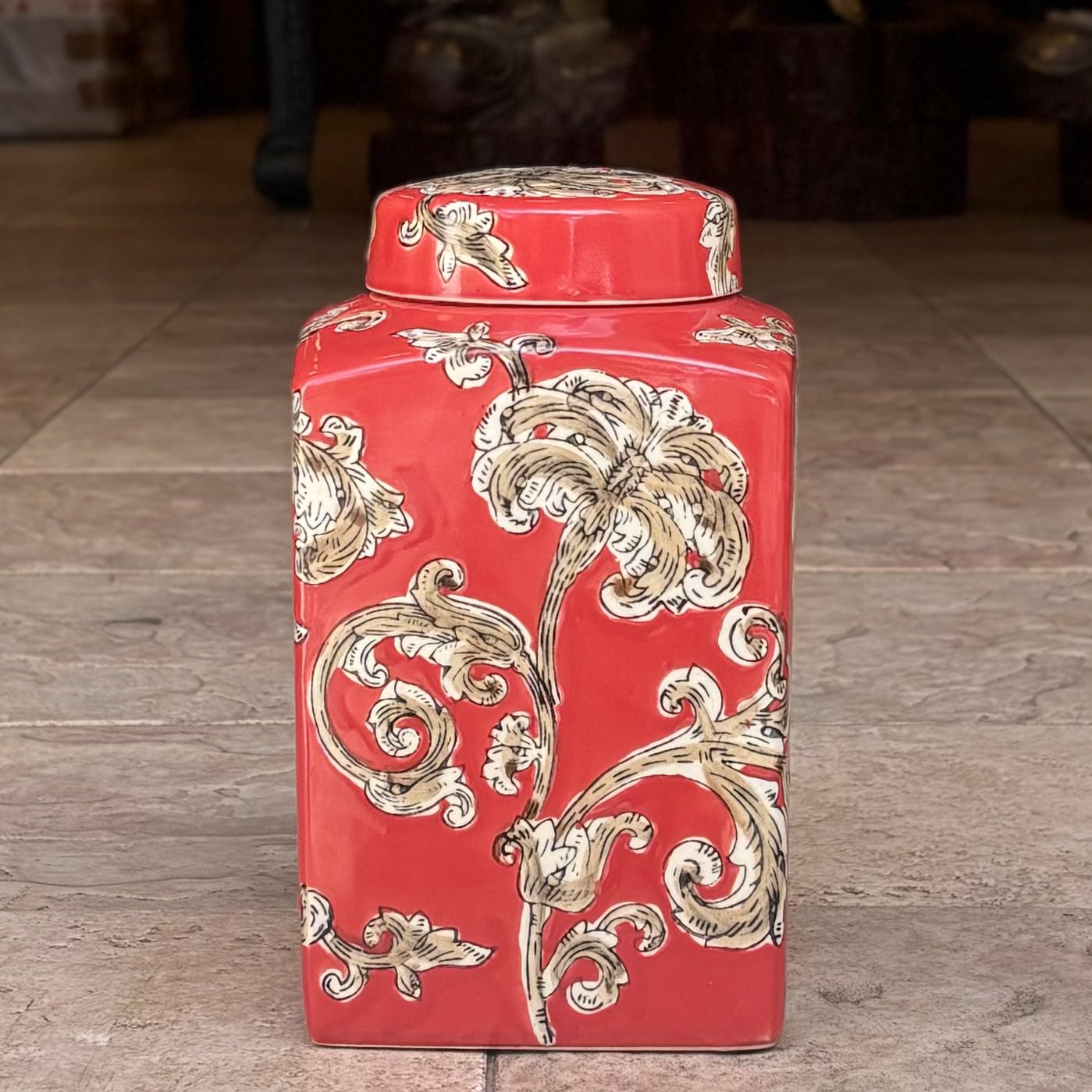 Scarlet Grace Hand-Painted Ceramic Jar