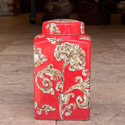 Scarlet Grace Hand-Painted Ceramic Jar