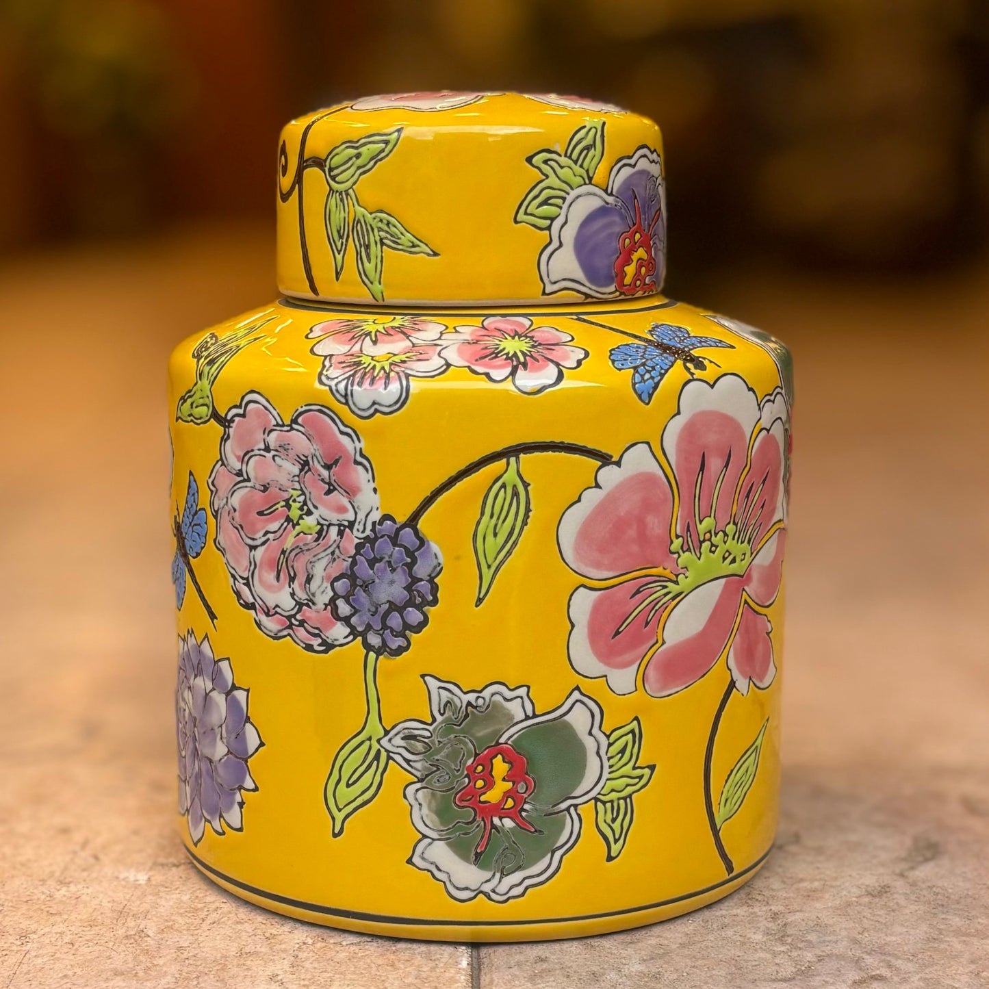 Sunlight Bloom Hand-Painted Ginger Jar