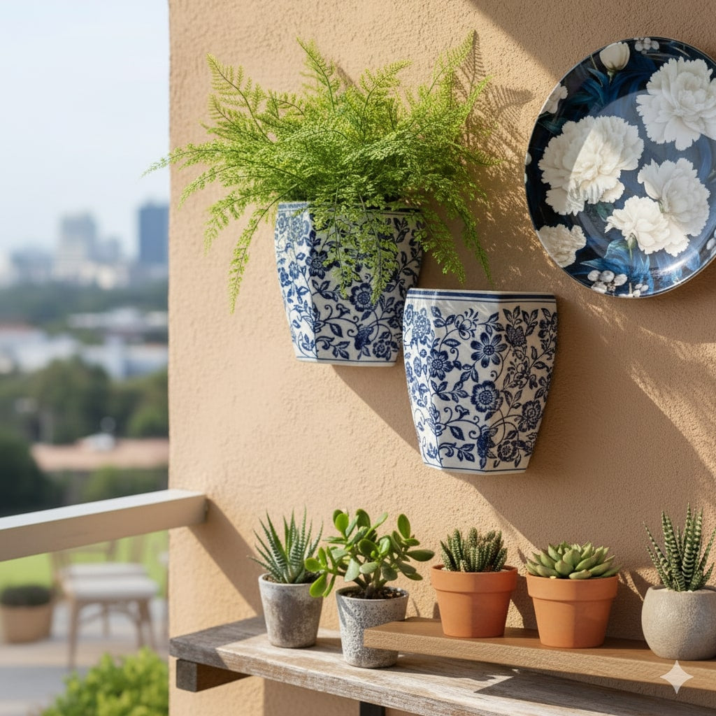 Blue And White Ceramic Wall Planter