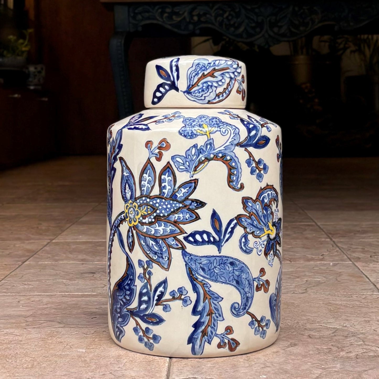 Classic Blue Botanics Ceramic Jar