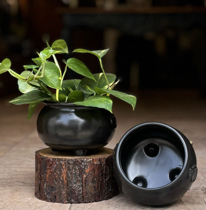 Black Round Footed Ceramic Handi Planter