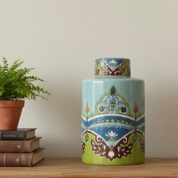 Regal Lotus Harmony Hand-Painted Ceramic Jar