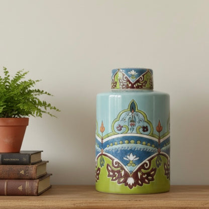 Regal Lotus Harmony Hand-Painted Ceramic Jar