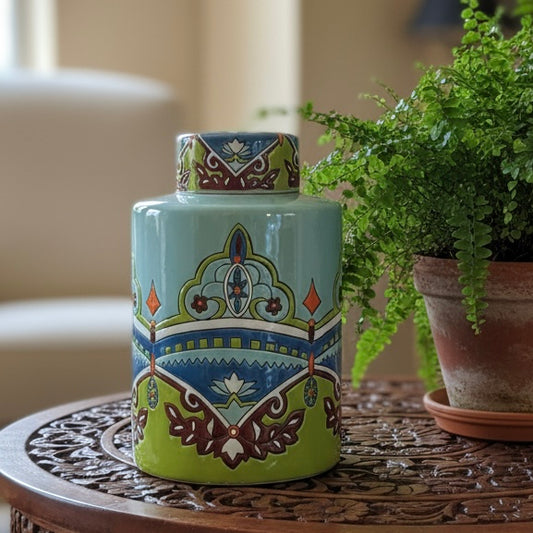 Regal Lotus Harmony Hand-Painted Ceramic Jar