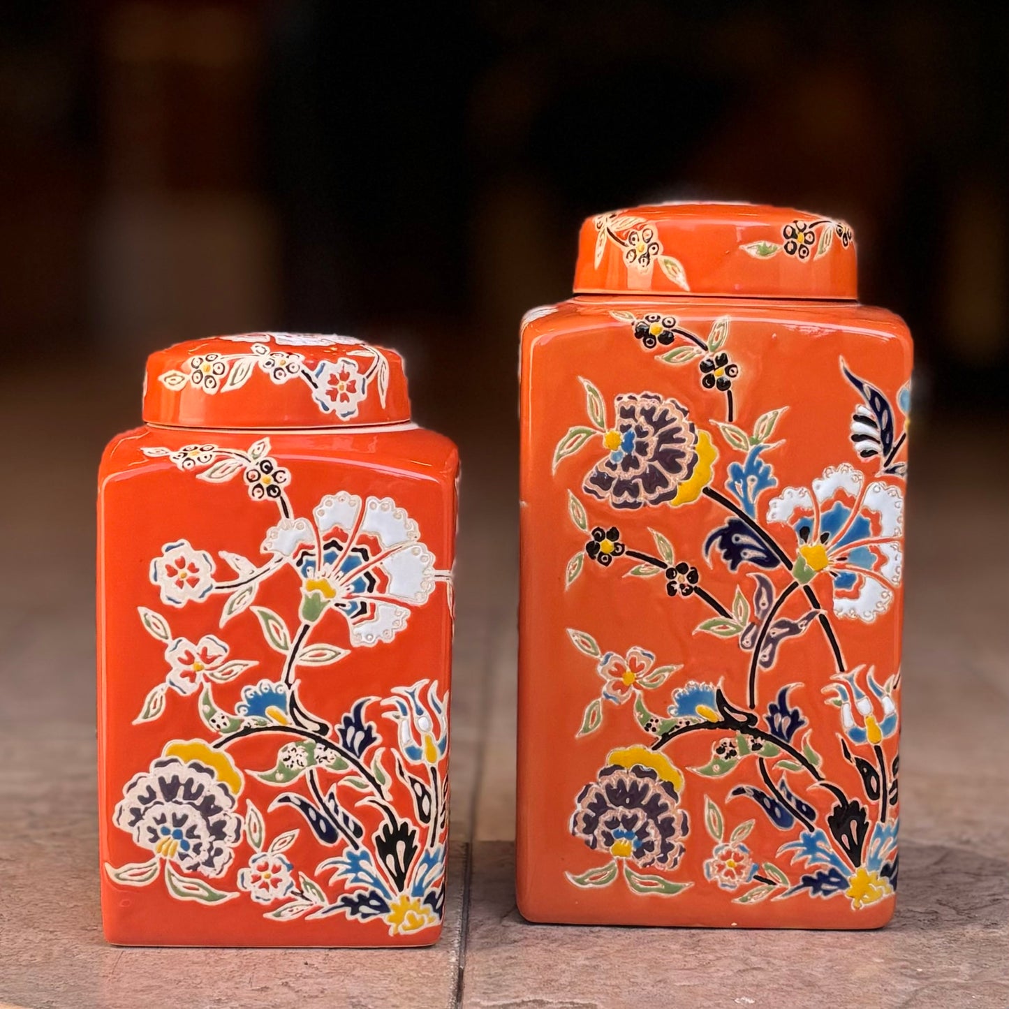 Coral Bloom Hand-Painted Ceramic Jar