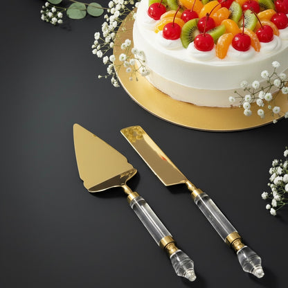 Opulent Gold Cake Server And Knife Set