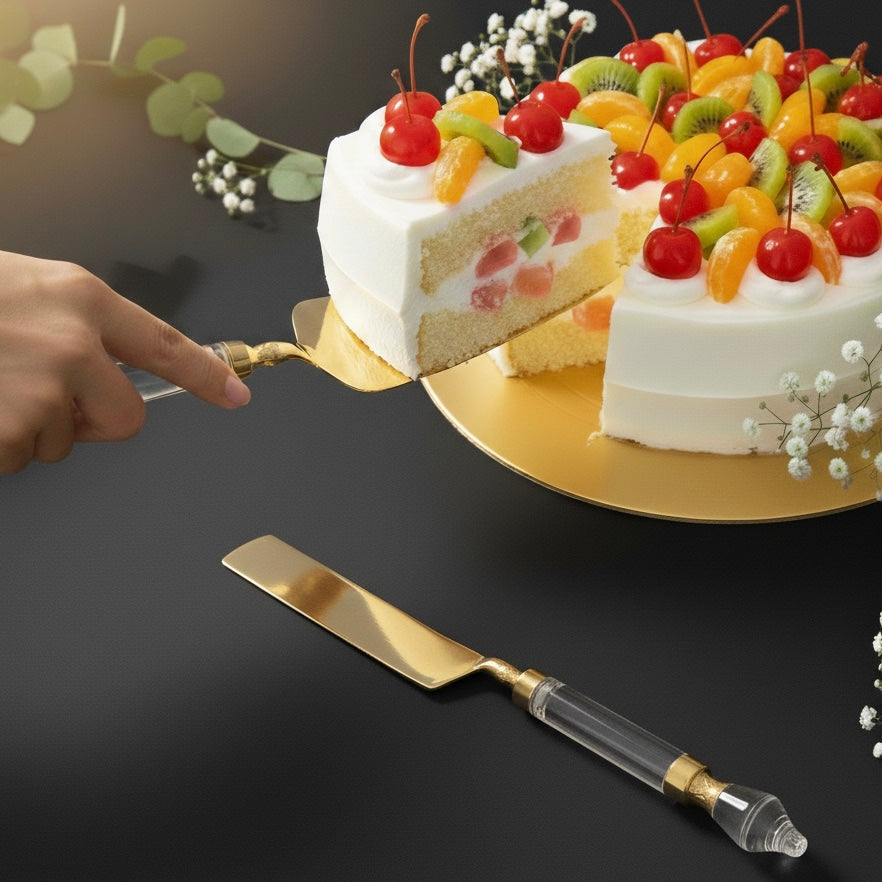 Opulent Gold Cake Server And Knife Set