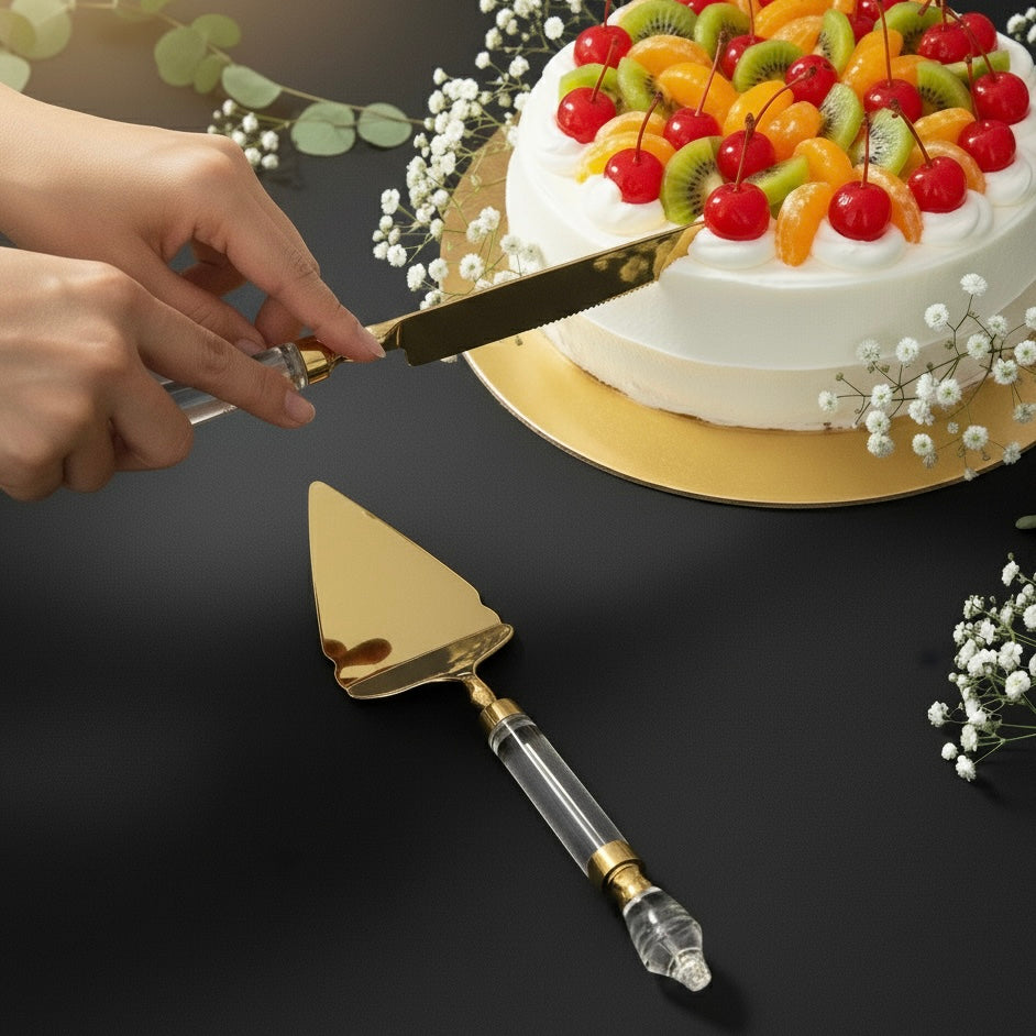 Opulent Gold Cake Server And Knife Set