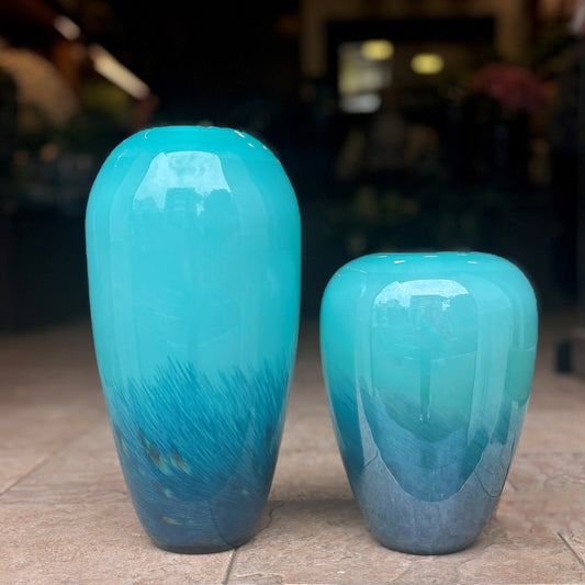 Ocean Blue Handblown Glass Vase