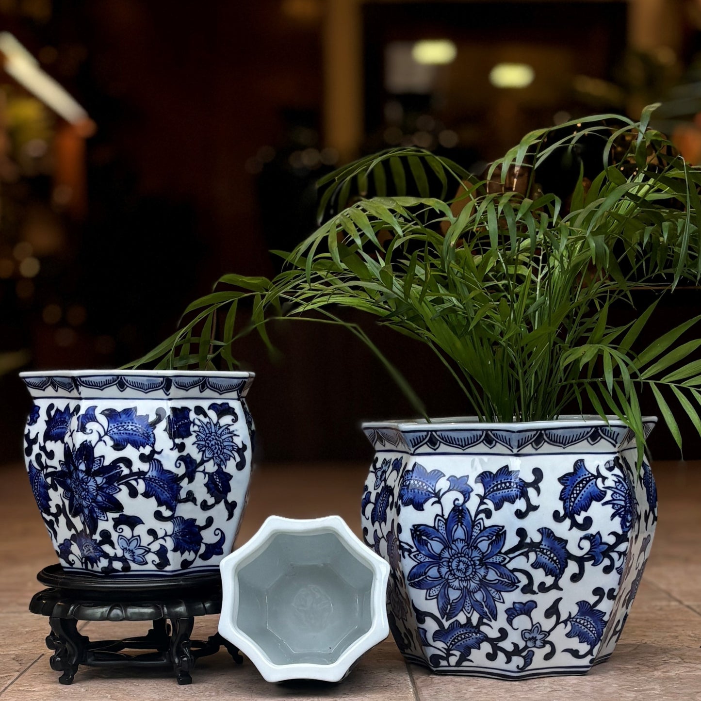 Blue And White Octagonal Porcelain Planter