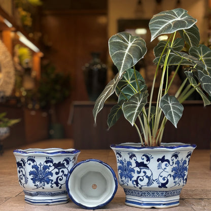 Blue And White Hexagonal Ceramic Planter