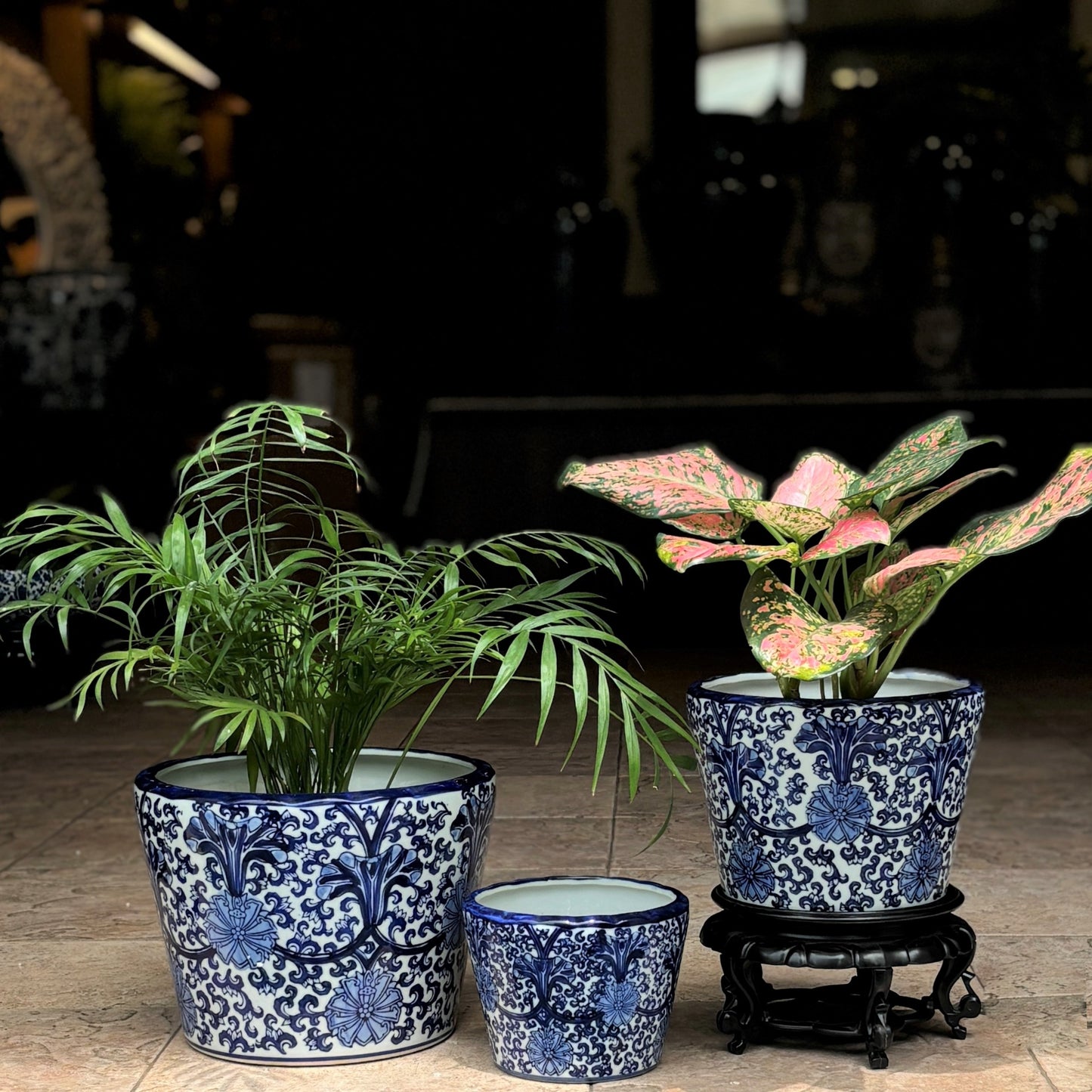 Blue And White Flower Ceramic Planter