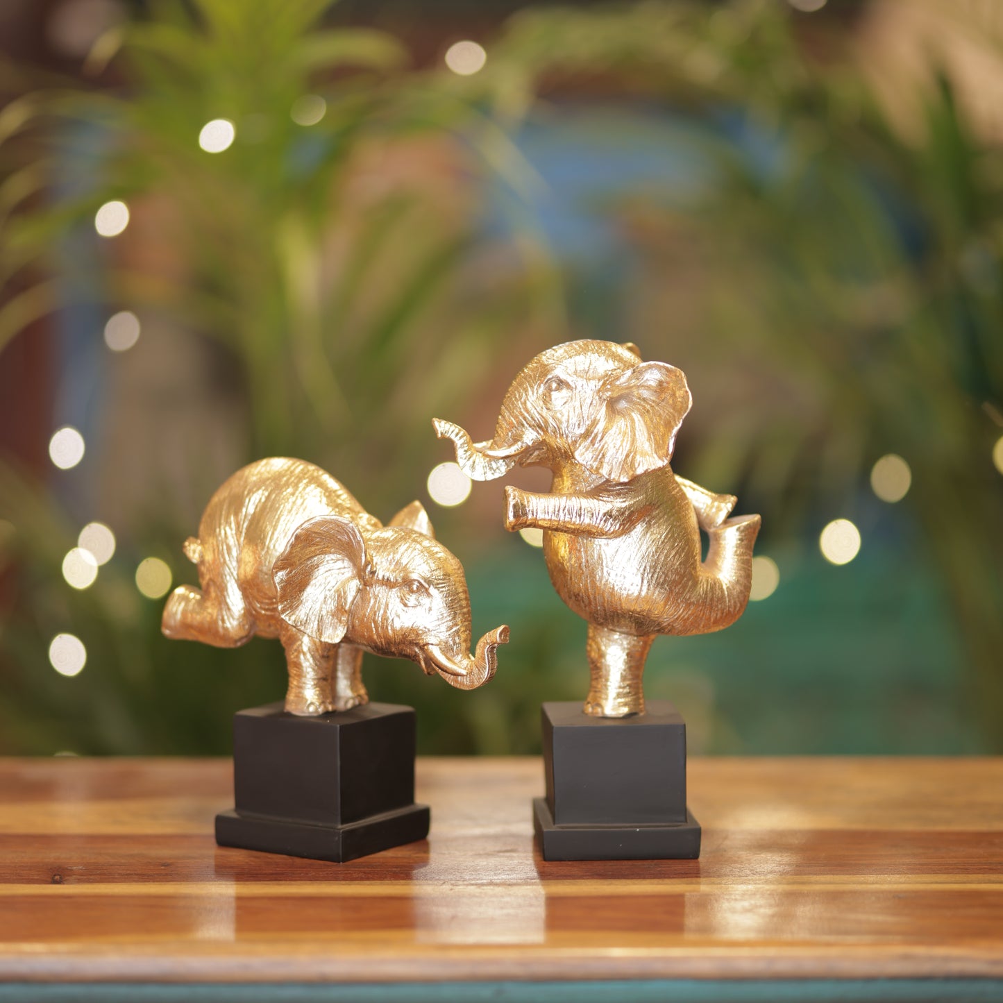 Cute Gold Elephant Figurines - Set of 2