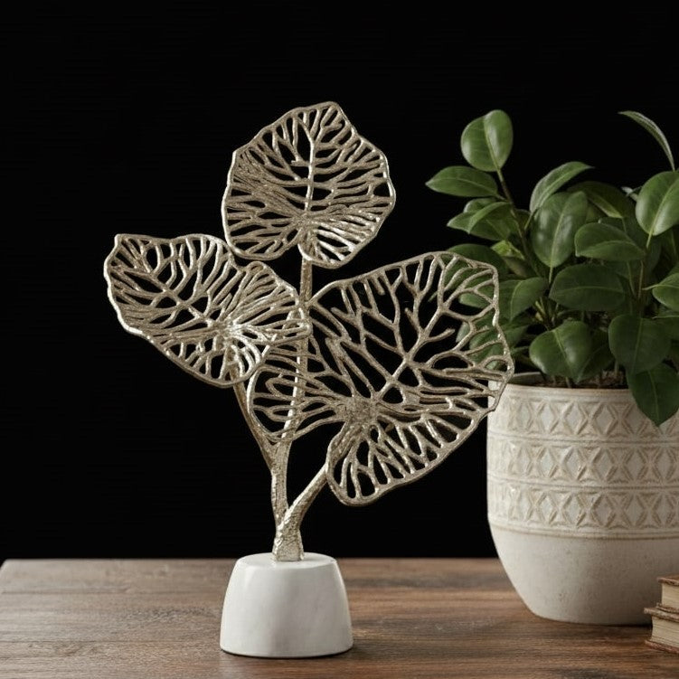 Nickel  Leaf Decor with Marble Base