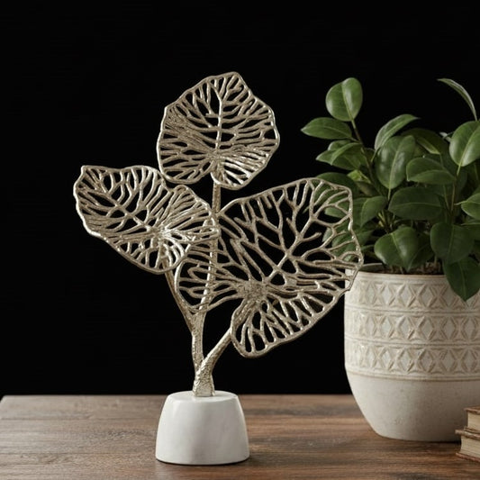 Nickel  Leaf Decor with Marble Base