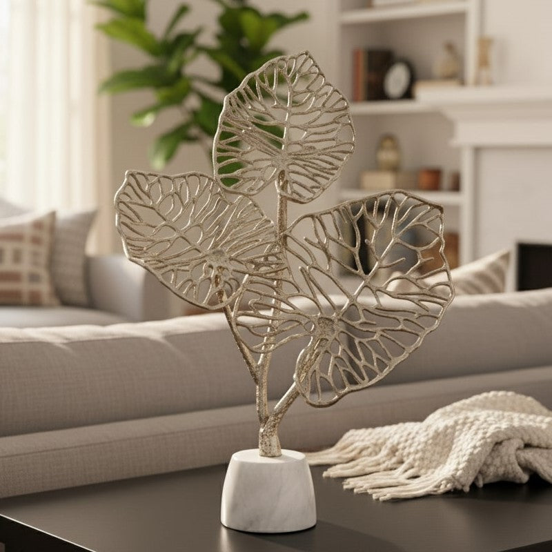 Nickel  Leaf Decor with Marble Base