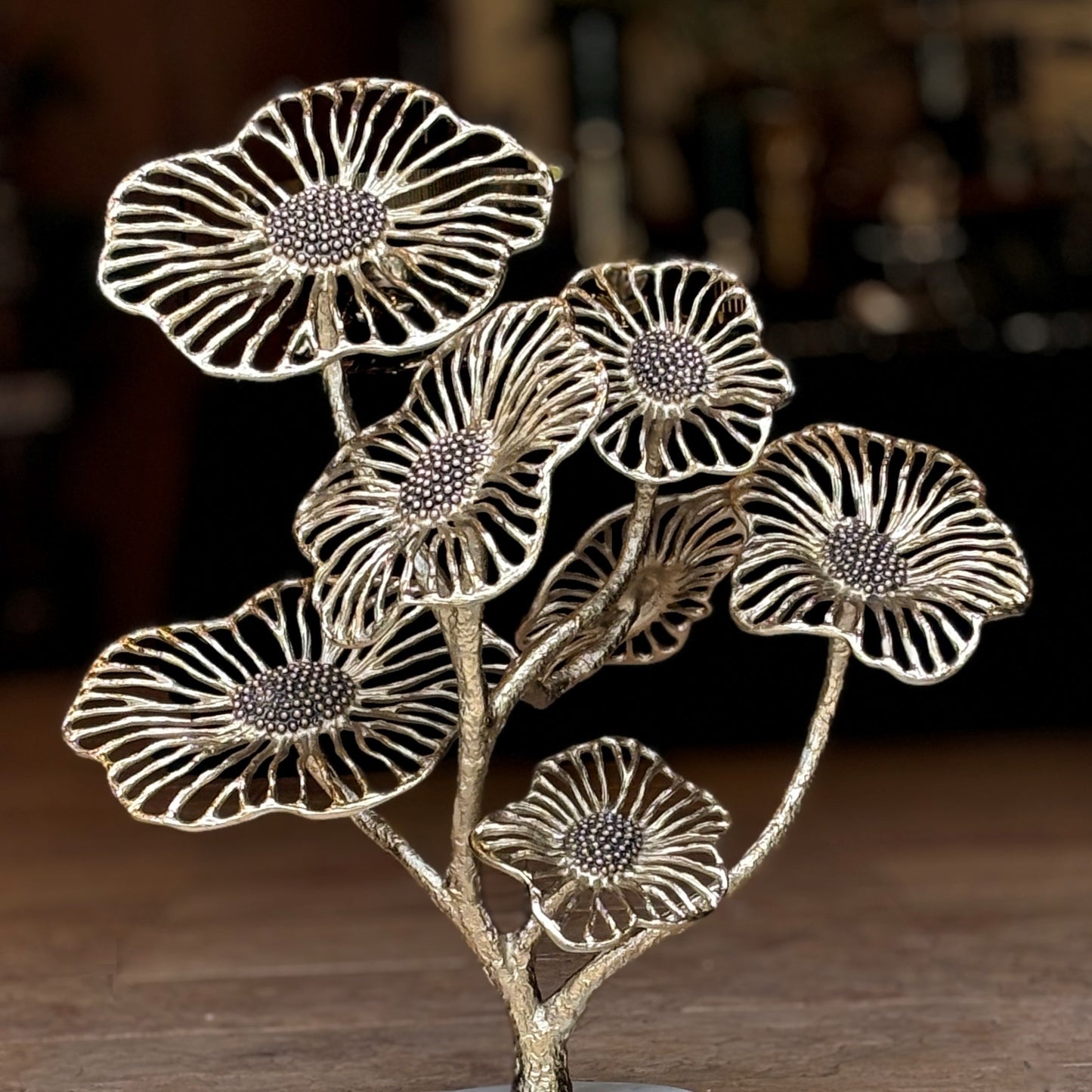 Nickel  Floral Sculpture With Marble Base