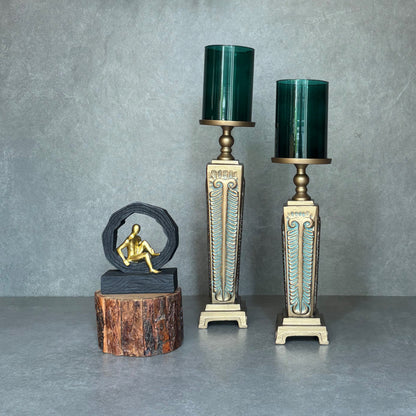 Vintage Pillar Metal Candlestand patina