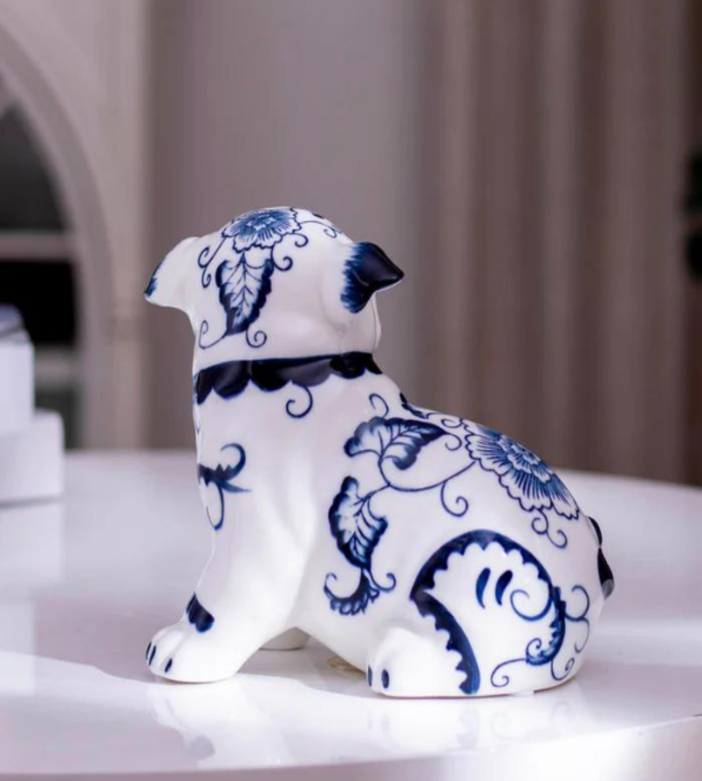Blue & White Porcelain Dog Figurine