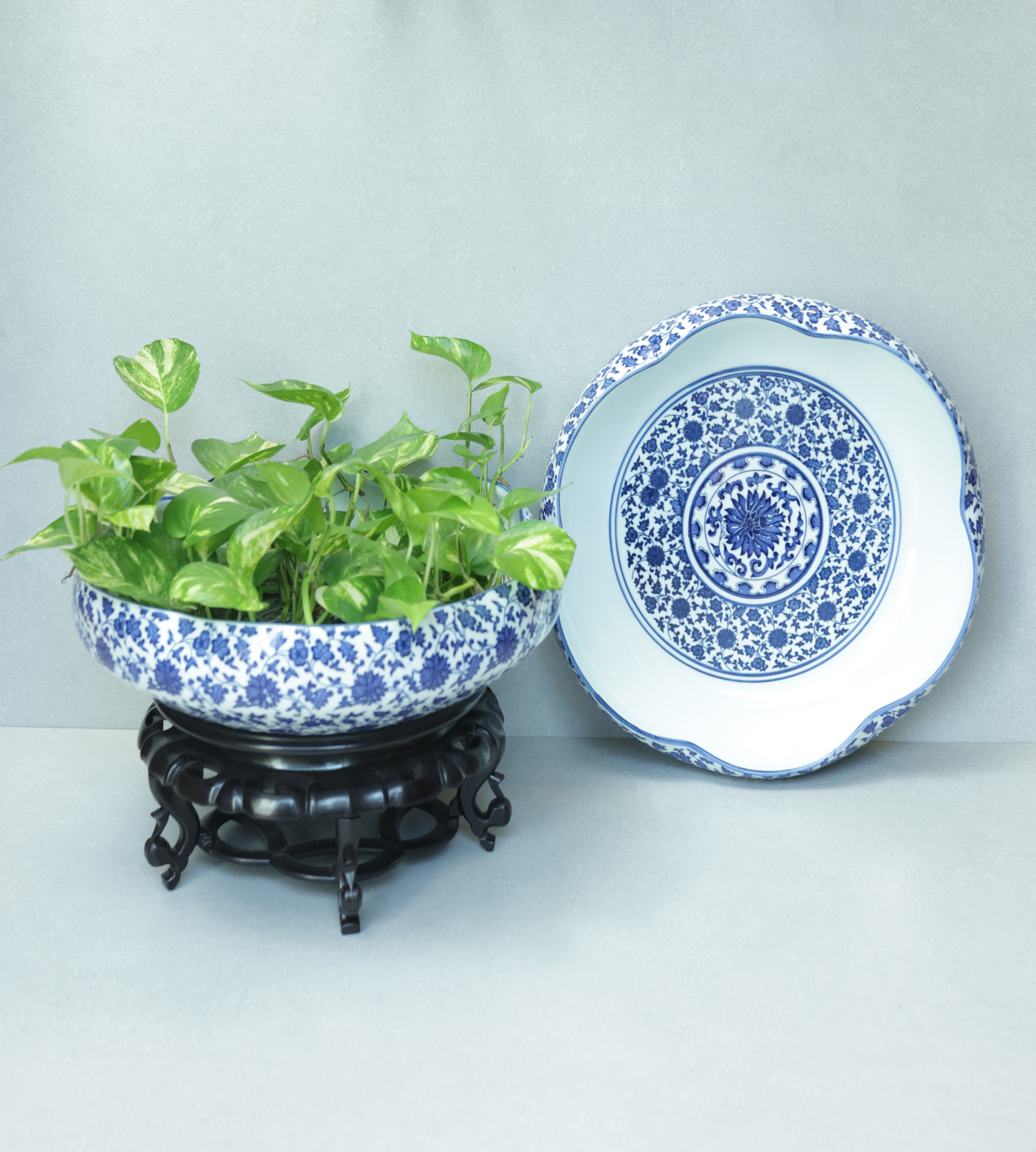 Blue & White Porcelain Floral Bowl
