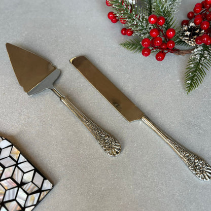 Antique Silver Cake Server & Knife Set