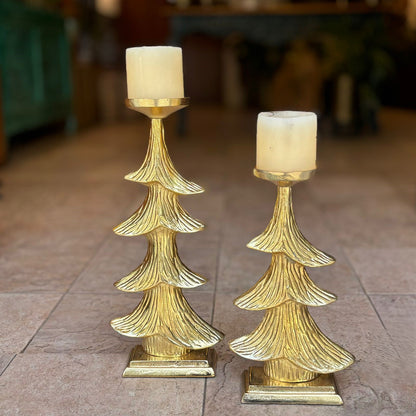 Gold Christmas Tree Candlestand - Set Of 2