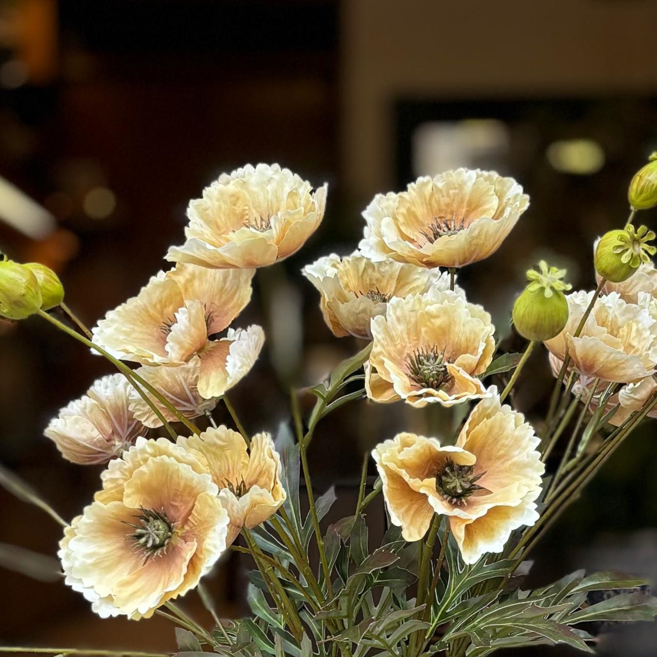 Artificial Poppy Flower Stem - Yellow