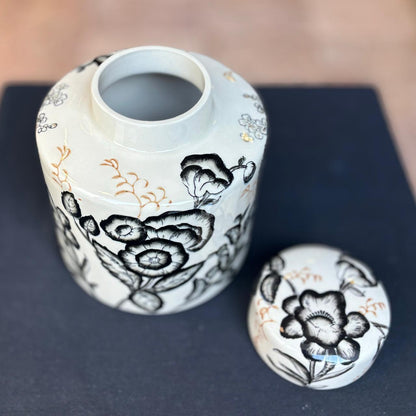 Ebon Ivory Hand-Painted Ceramic Ginger Jar