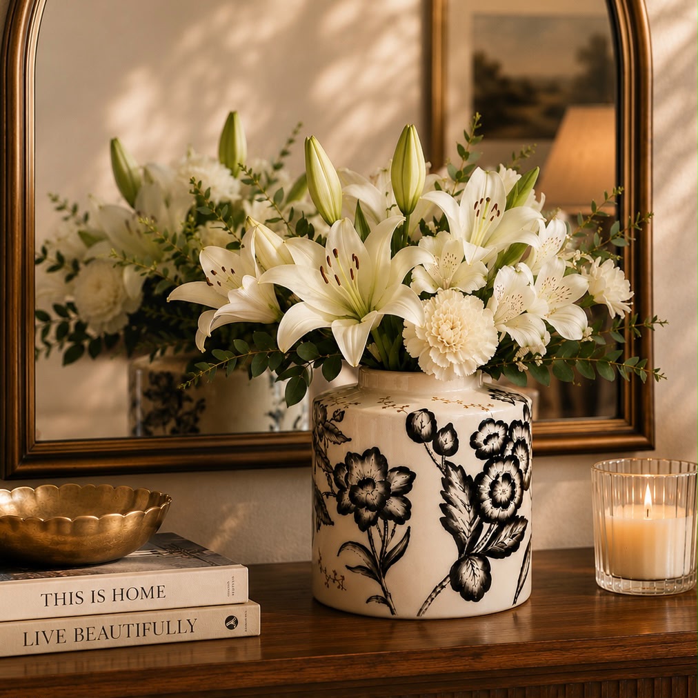 Ebon Ivory Hand-Painted Ceramic Ginger Jar