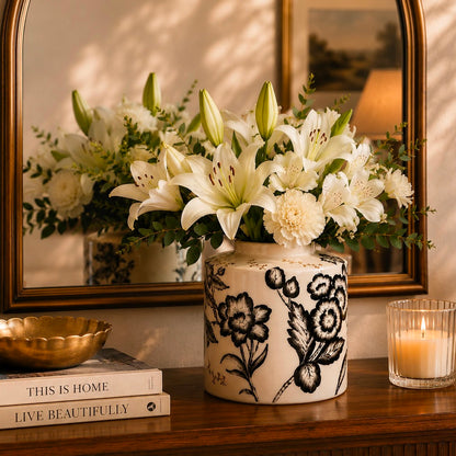 Ebon Ivory Hand-Painted Ceramic Ginger Jar