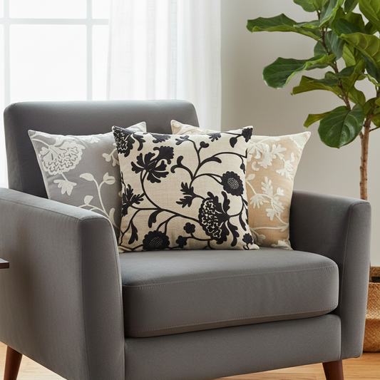 Aari Cushion Cover 16x 16 – The decorative Suzani-inspired embroidery makes an interesting addition to your sitting space | INARA
