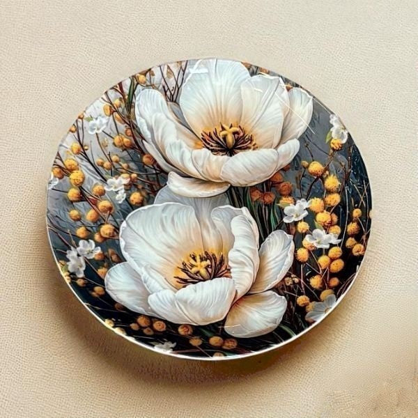 Amber Blossom Ceramic Wall Plate – close-up detail view | INARA