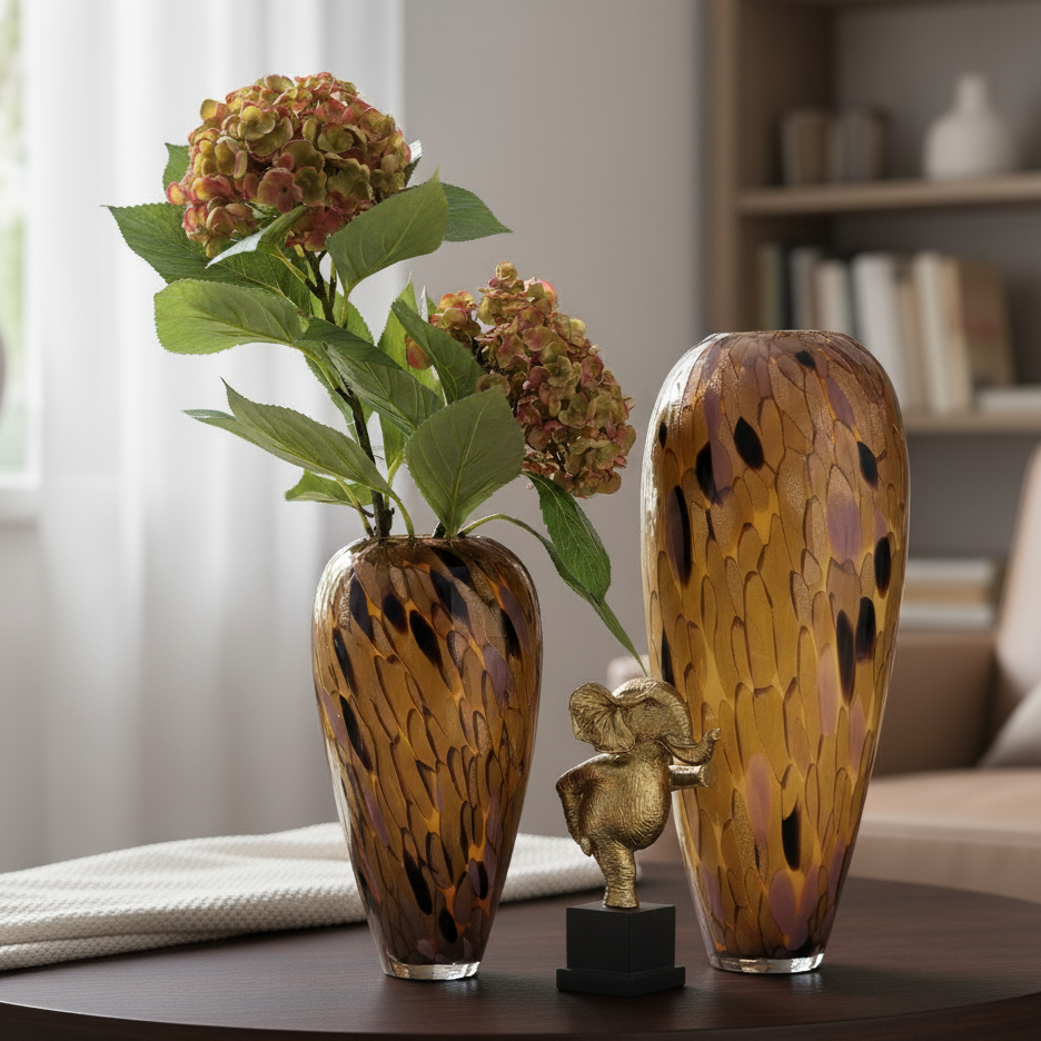 Amber Handblown Glass Vase – Combine it with our Artificial Flowers or fresh blooms for a more impressive visual display | INARA