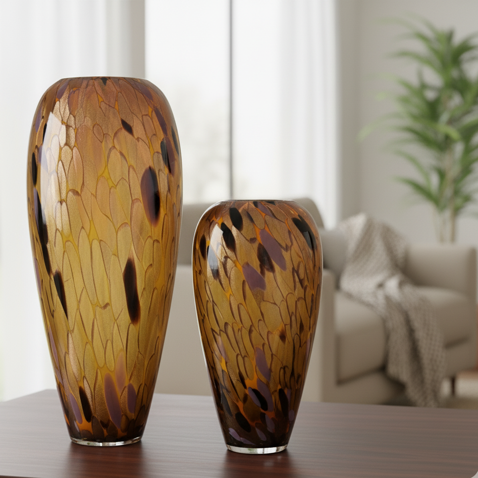 Amber Handblown Glass Vase – close-up detail view | INARA