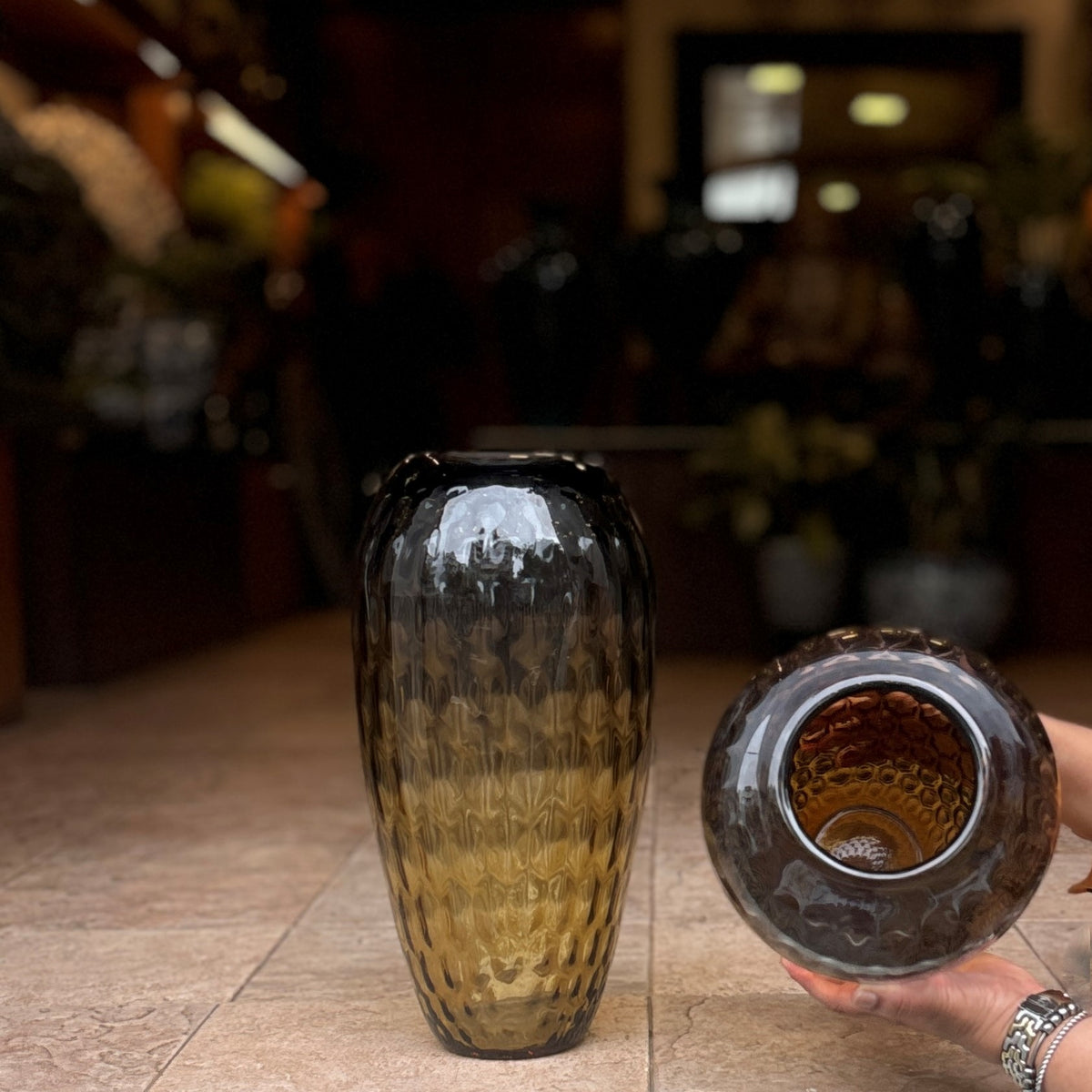 Amber Glass Vase – texture and finish detail | INARA