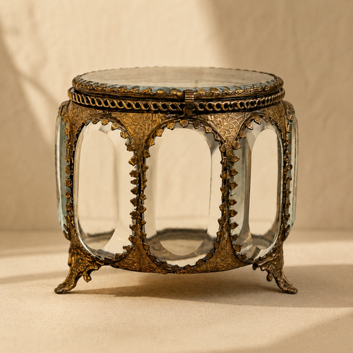 Decorative Brass Glass Trinket Box