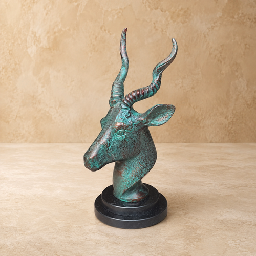 Patina Antelope Bust on Marble Base