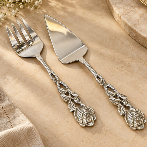 Antique Rose Cake Server & Fork Set