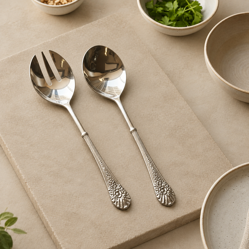 Antique Silver Serving Spoon & Fork Set