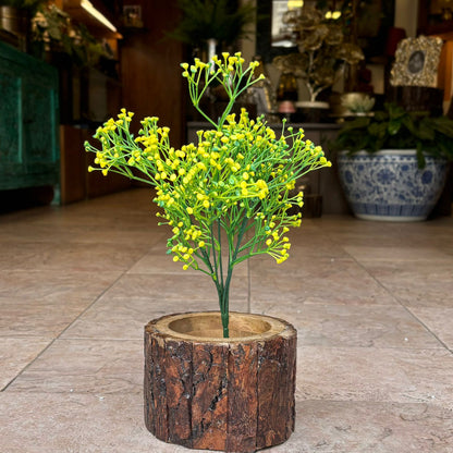 Single Artificial Berry Beads Bunch in yellow displayed in a rustic wooden planter for elegant home and office décor.