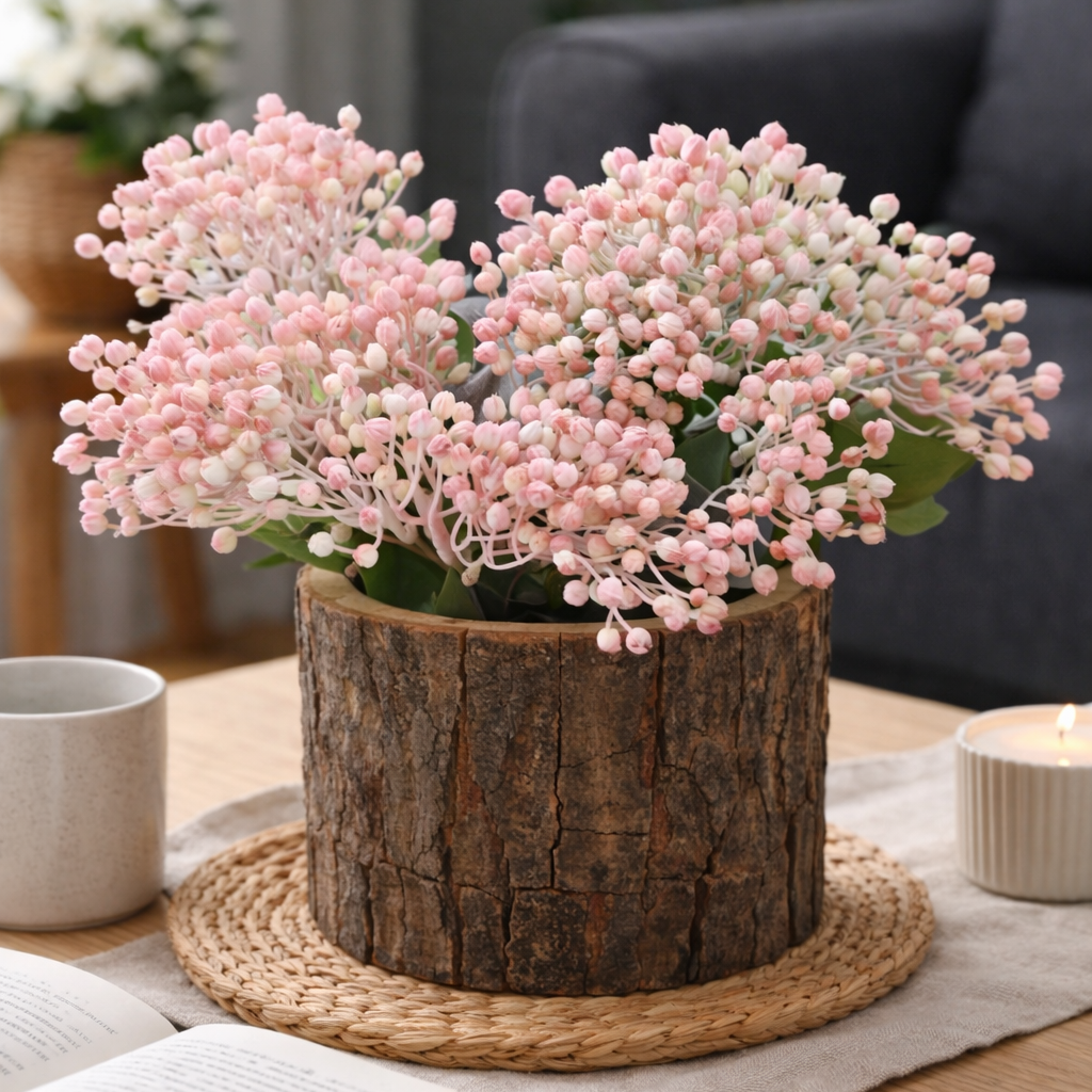Artificial Berry Bunch Blush Pink – alternate angle | INARA