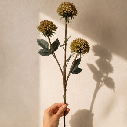 Single artificial cream allium flower stem with realistic blooms and foliage, ideal for luxury floral arrangements and home décor.