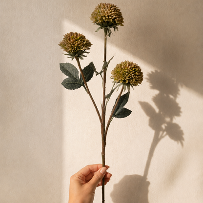 Single artificial cream allium flower stem with realistic blooms and foliage, ideal for luxury floral arrangements and home décor.
